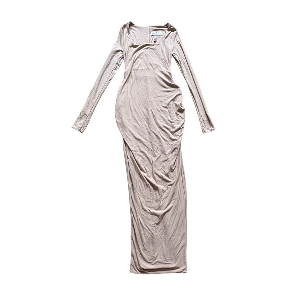 Club L London Maternity Maxi Dress Women 4 Champagne Square Neck Long Sleeve New